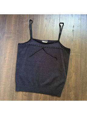 Vintage Black Lace Knit Tank Top Esprit M Linen Blend 90s Y2k Glam Girly